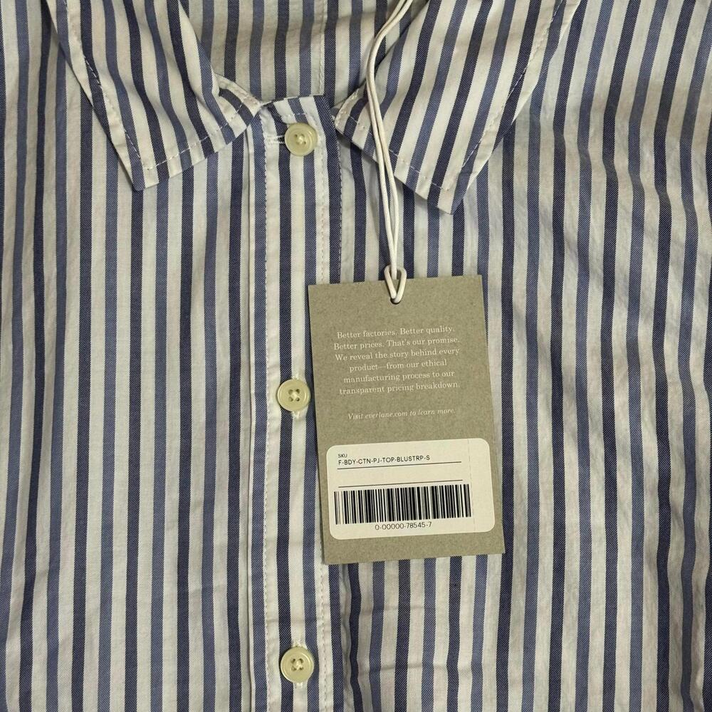NWT Everlane Boxy Shirt Button Up Top Blouse Size S Blue Stripe Cropped Cotton - Picture 6 of 6
